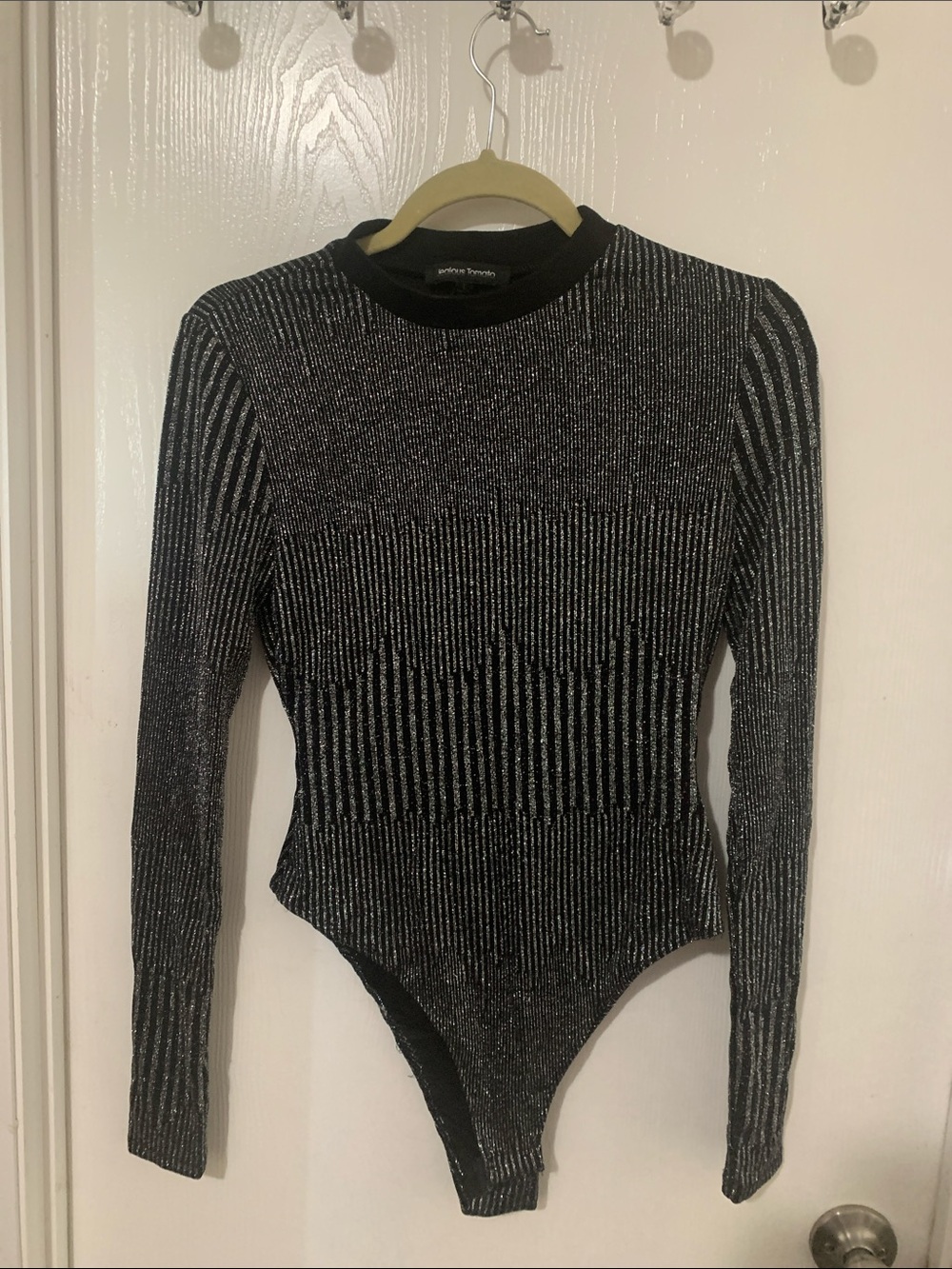 Jealous Tomato Black Metallic Ribbed Long-Sleeve Bodysuit